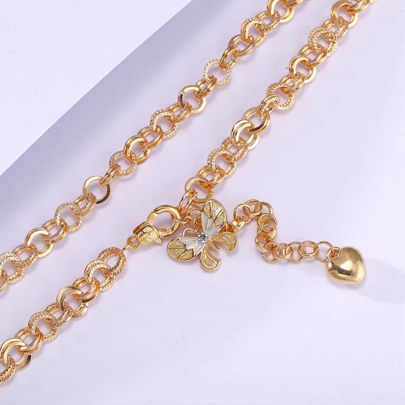 Stunning Butterfly Heart Gold-Plated Layered Necklace