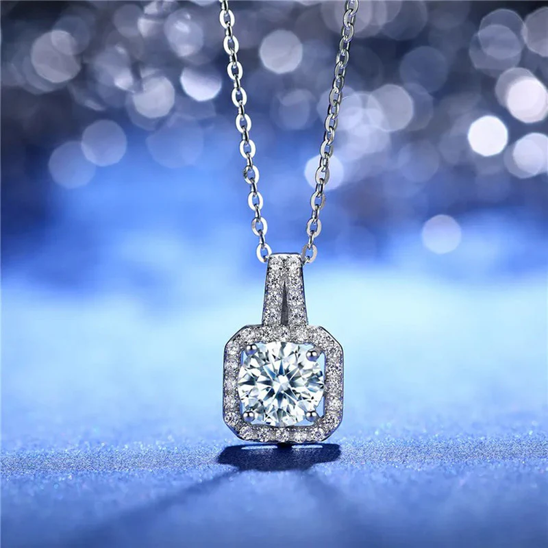 Silver-Plated Crystal Square Solitaire Pendant