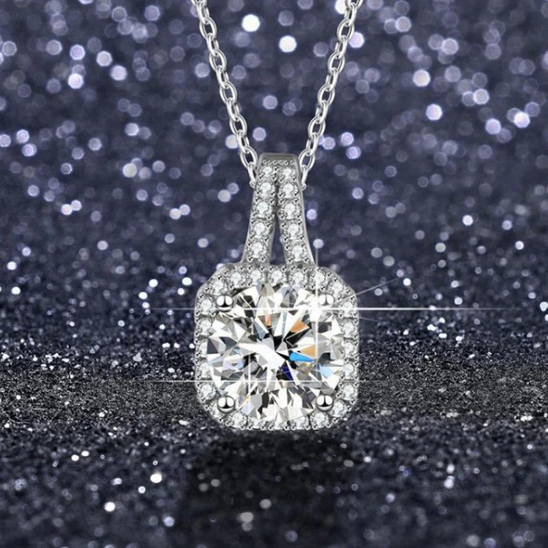 Silver-Plated Crystal Square Solitaire Pendant