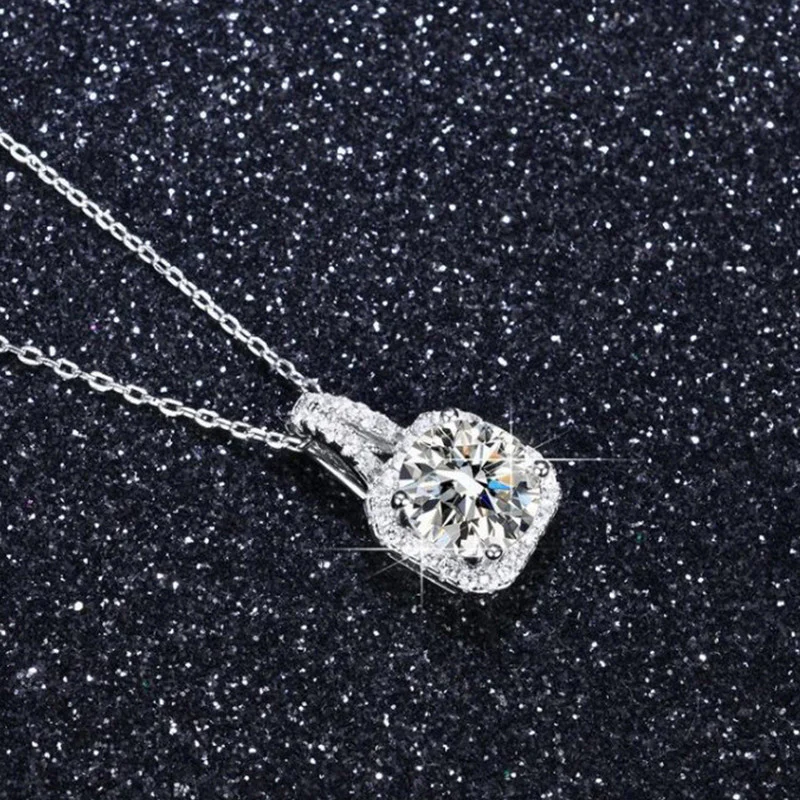 Silver-Plated Crystal Square Solitaire Pendant