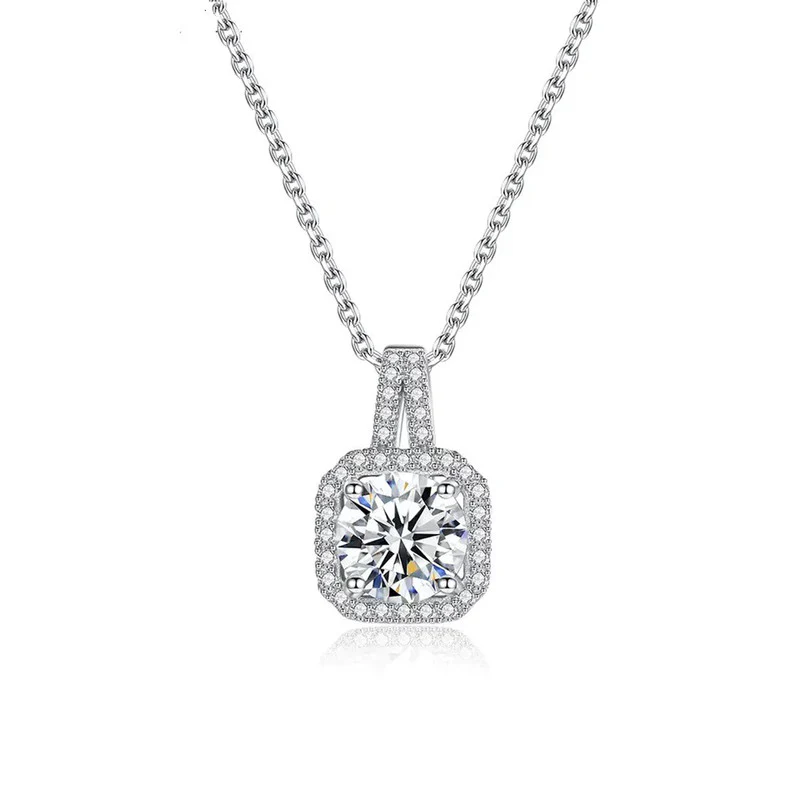 Silver-Plated Crystal Square Solitaire Pendant