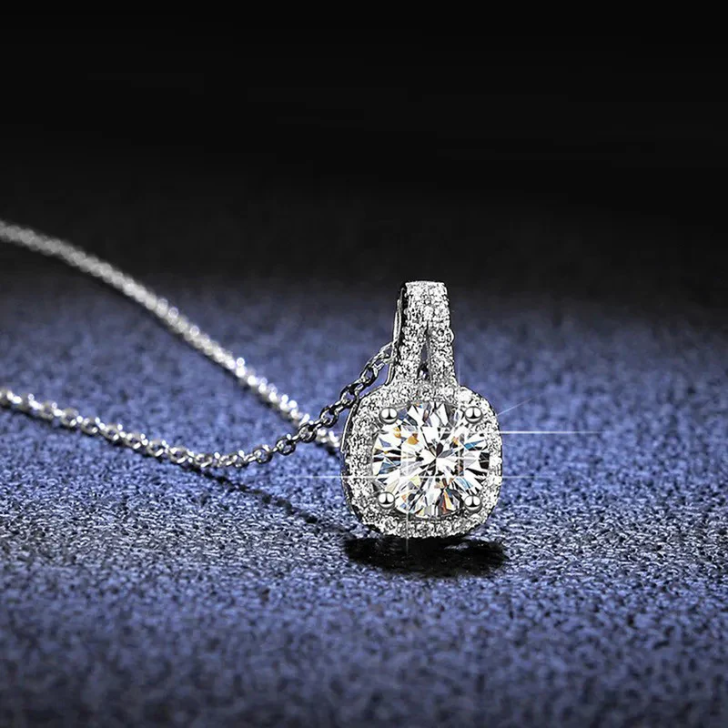 Silver-Plated Crystal Square Solitaire Pendant