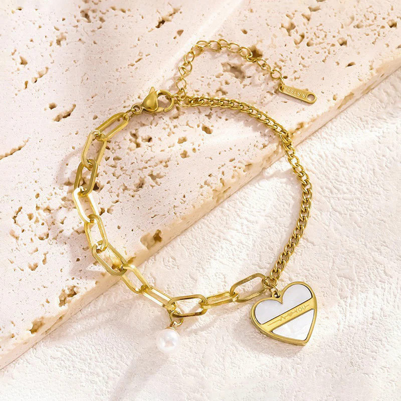 Gold Plated Stainless Steel Anti Tarnish Heart themed Wraparound Bracelet For Women