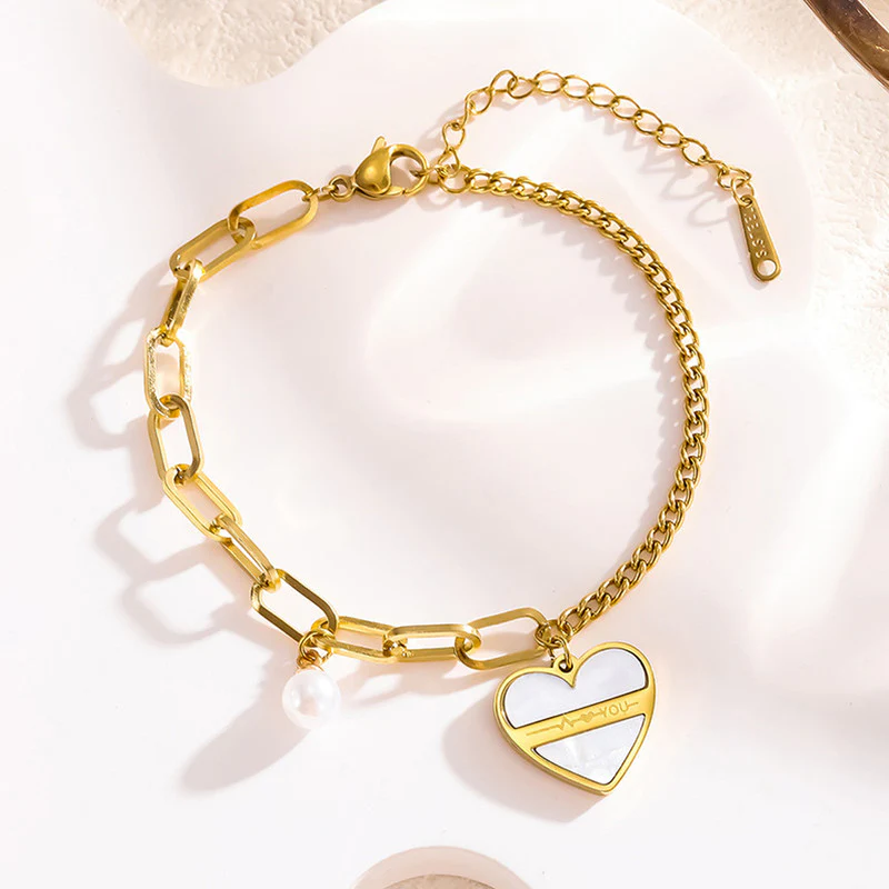 Gold Plated Stainless Steel Anti Tarnish Heart themed Wraparound Bracelet For Women