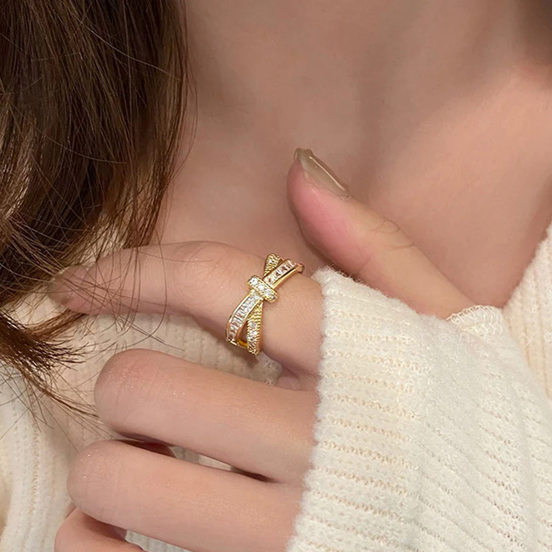 Gold Plated Anti Tarnish Stainless Steel Cross Shaped Adjustable Finger Ring