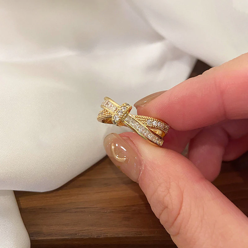 Gold Plated Anti Tarnish Stainless Steel Cross Shaped Adjustable Finger Ring