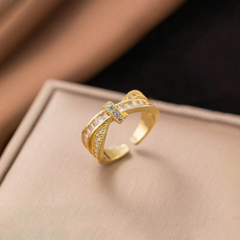 Gold Plated Anti Tarnish Stainless Steel Cross Shaped Adjustable Finger Ring