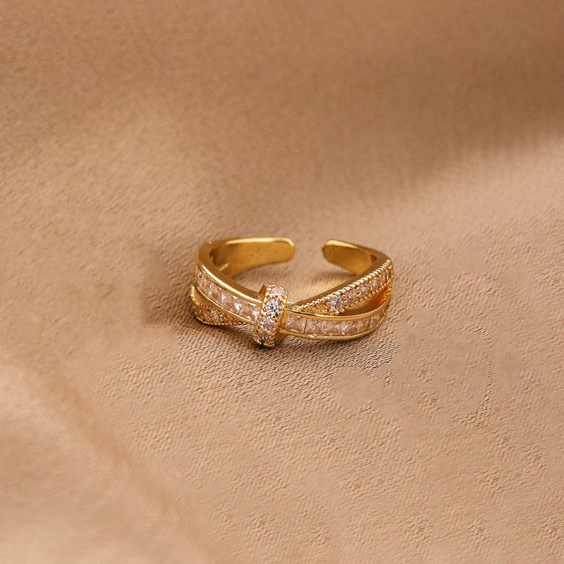 Gold Plated Anti Tarnish Stainless Steel Cross Shaped Adjustable Finger Ring
