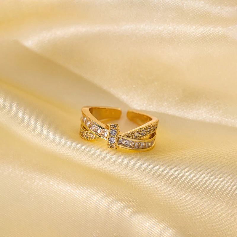 Gold Plated Anti Tarnish Stainless Steel Cross Shaped Adjustable Finger Ring