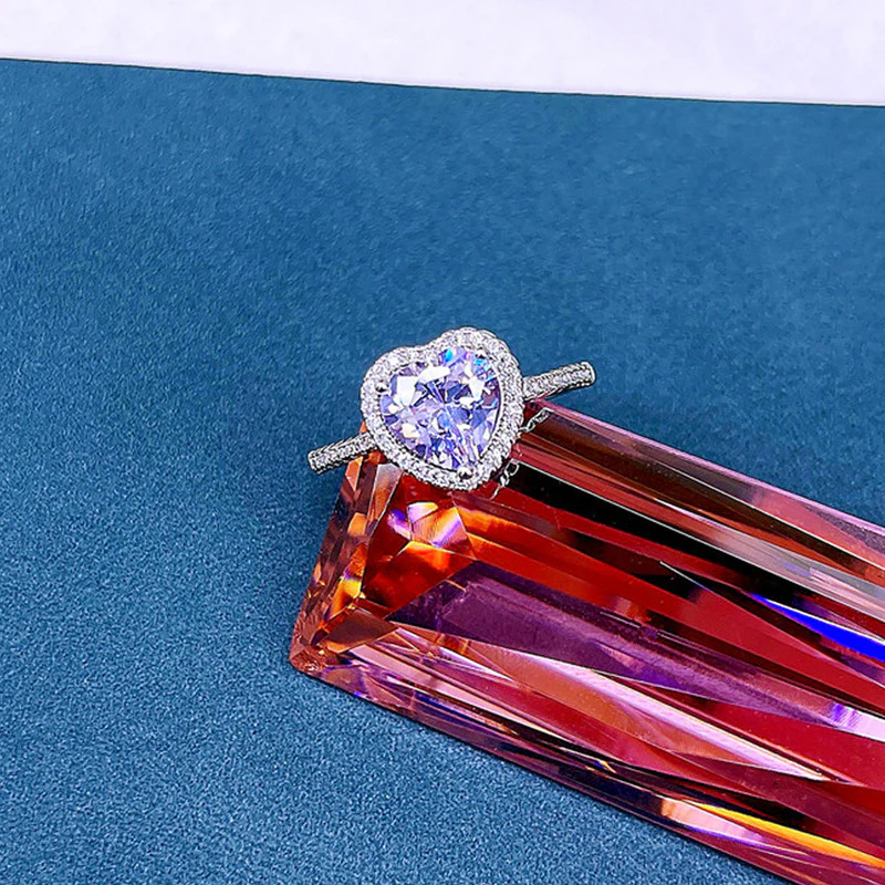 Silver Plated Anti Tarnish American Diamond Crushed Ice Cut Pink Heart Shape Finger Ring