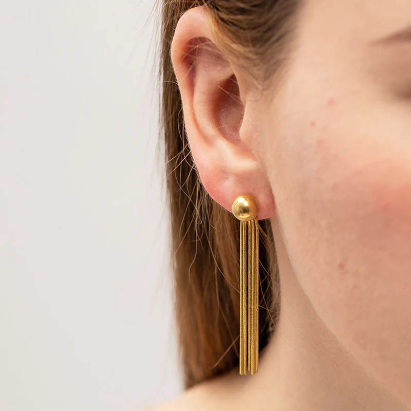 Gold Plated Anti Tarnish Stainless Steel Contemporary Tassel Earrings