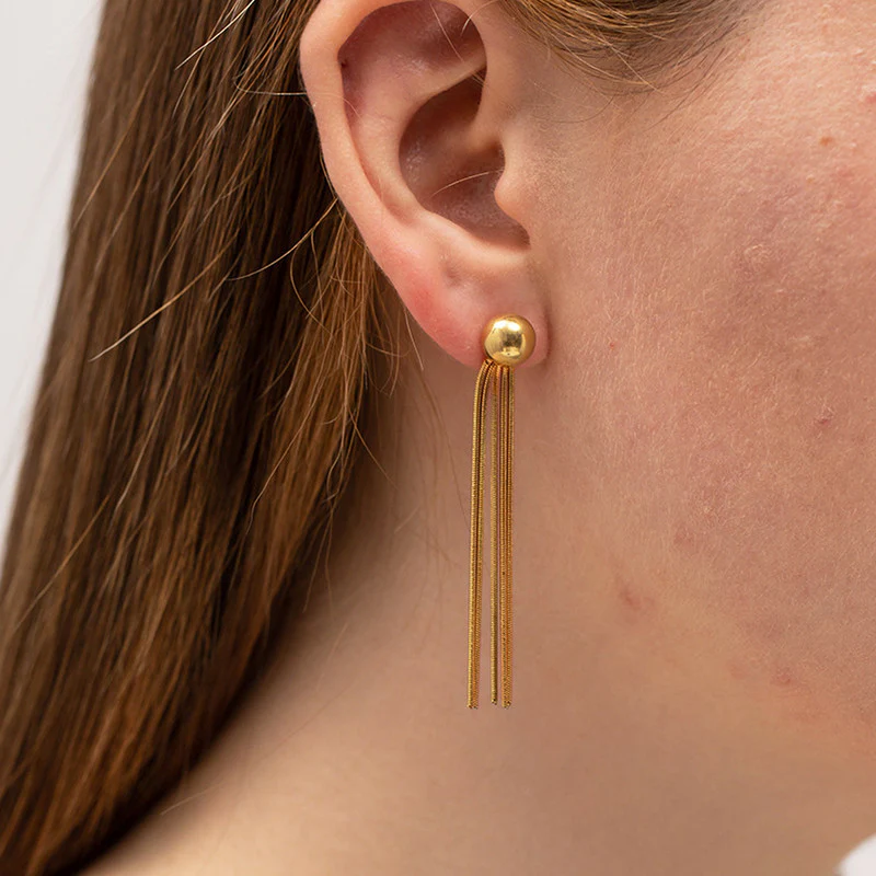 Gold Plated Anti Tarnish Stainless Steel Contemporary Tassel Earrings