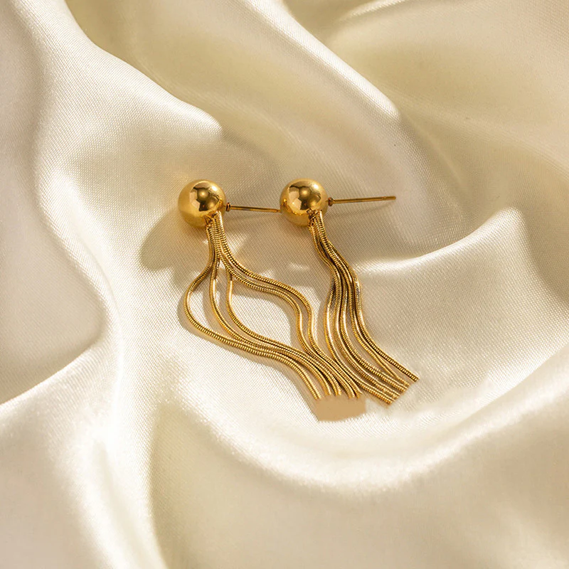 Gold Plated Anti Tarnish Stainless Steel Contemporary Tassel Earrings