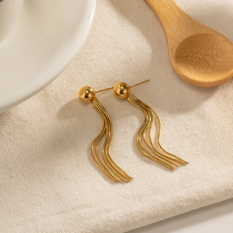 Gold Plated Anti Tarnish Stainless Steel Contemporary Tassel Earrings