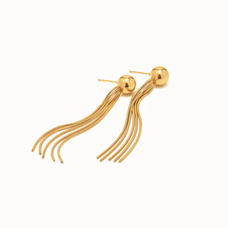 Gold Plated Anti Tarnish Stainless Steel Contemporary Tassel Earrings