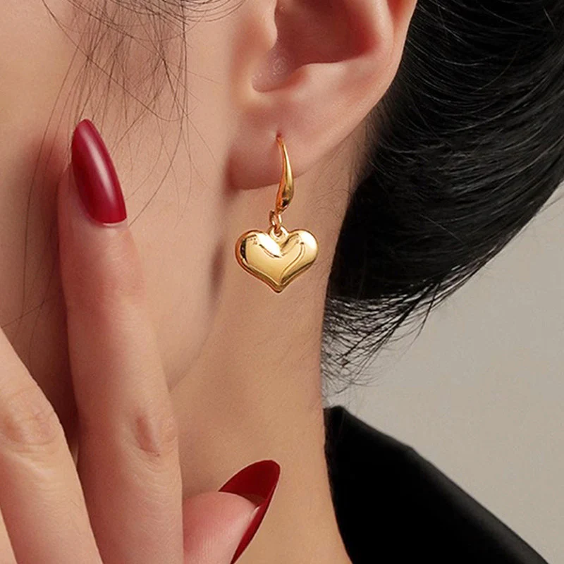 Gold Plated Anti Tarnish Stainless Steel Heart Themed Drop Earrings