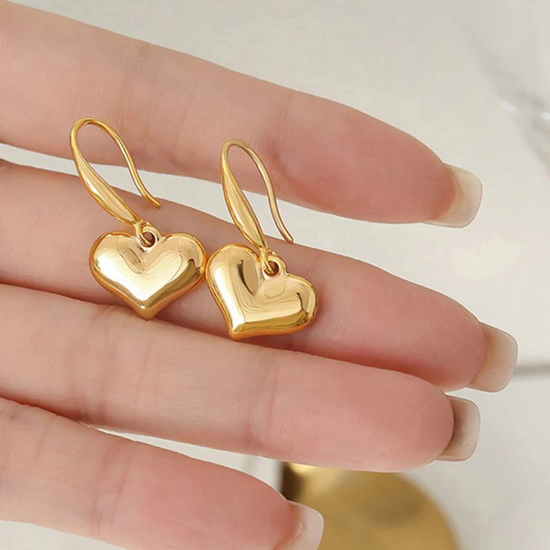 Gold Plated Anti Tarnish Stainless Steel Heart Themed Drop Earrings