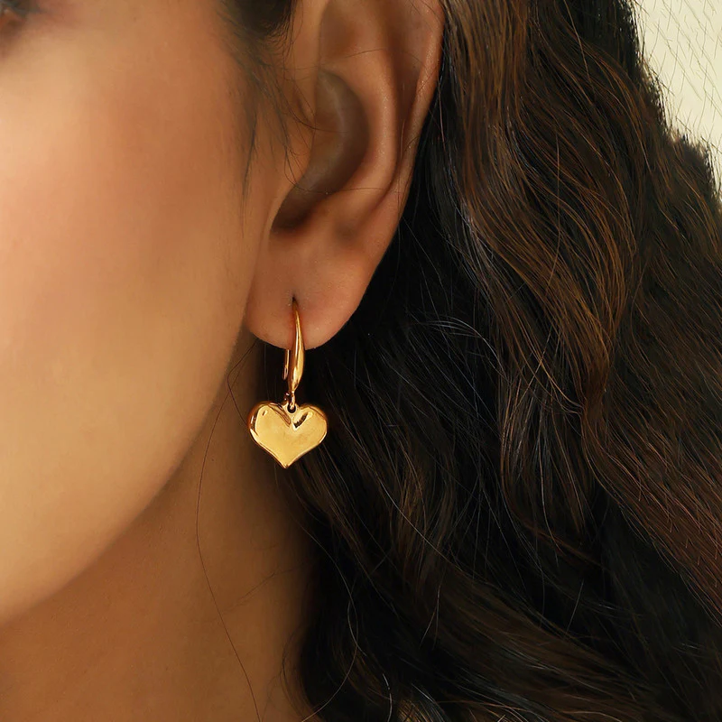 Gold Plated Anti Tarnish Stainless Steel Heart Themed Drop Earrings