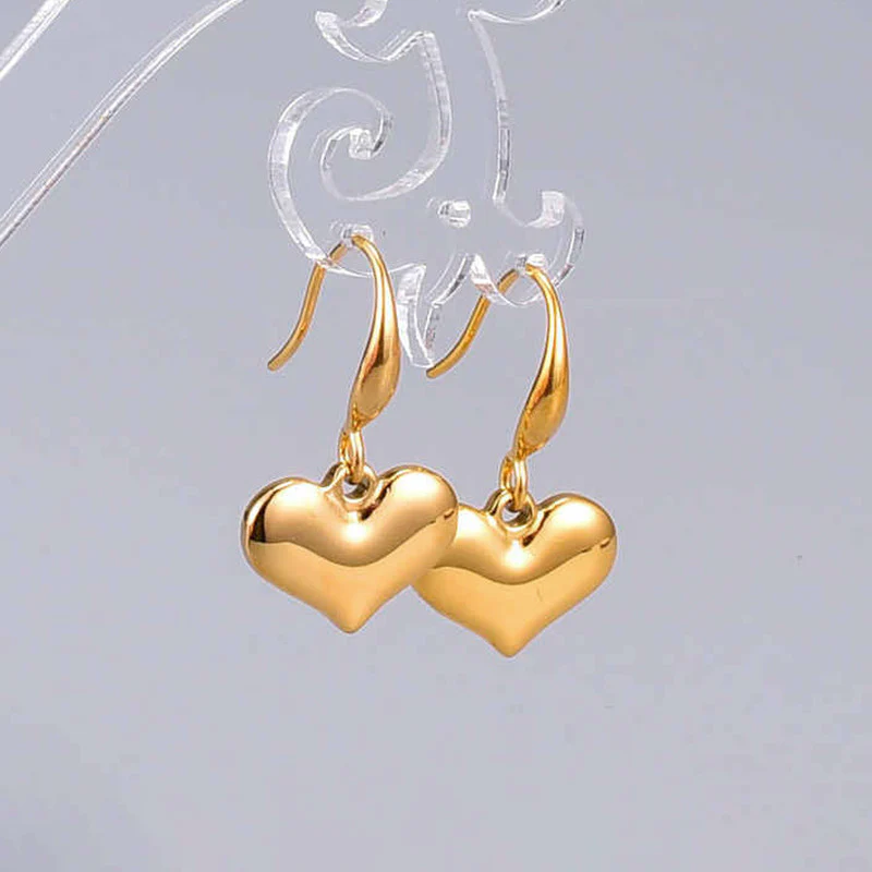 Gold Plated Anti Tarnish Stainless Steel Heart Themed Drop Earrings