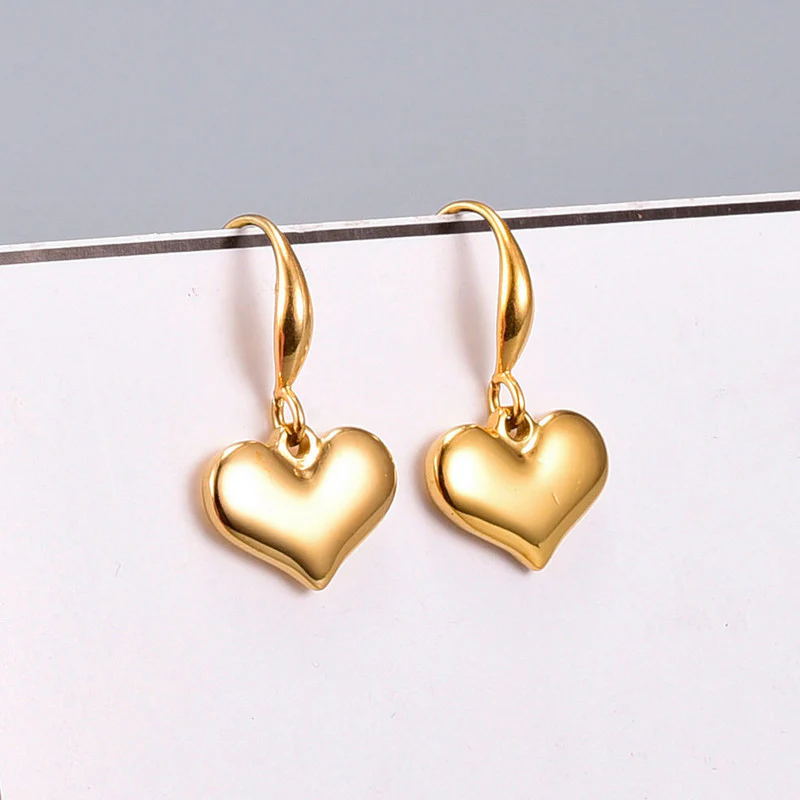 Gold Plated Anti Tarnish Stainless Steel Heart Themed Drop Earrings