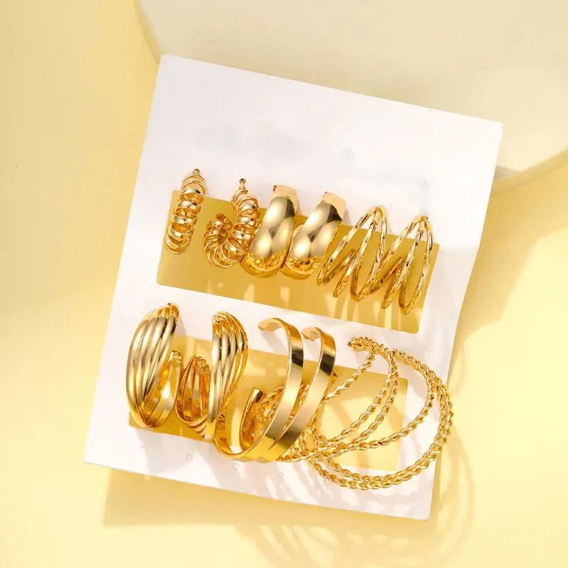 Gold Plated Contemporary Pack of 6 Hoop Earrings Combo For Women