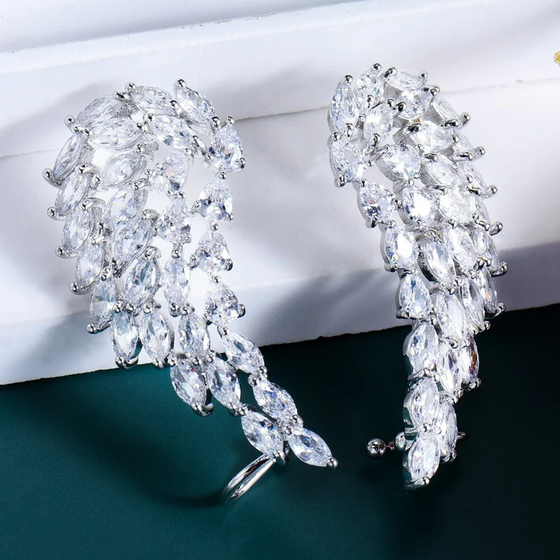 Silver Plated Anti Tarnish American Diamond Studded Wing Shape Contemporary Drop Earrings